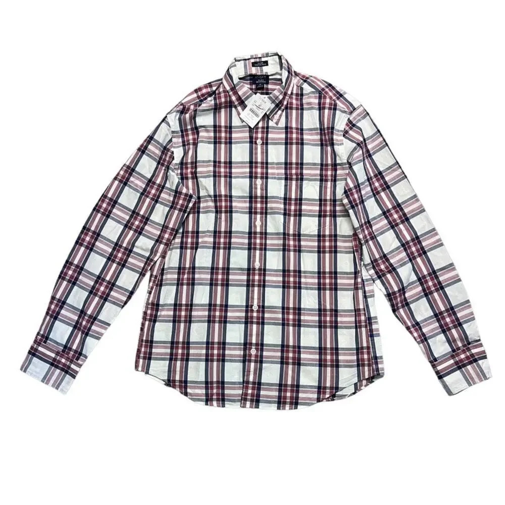 NWT J.Crew Men's Medium Slim‎ Untucked Plaid Long Sleeve Button-Up Shirt